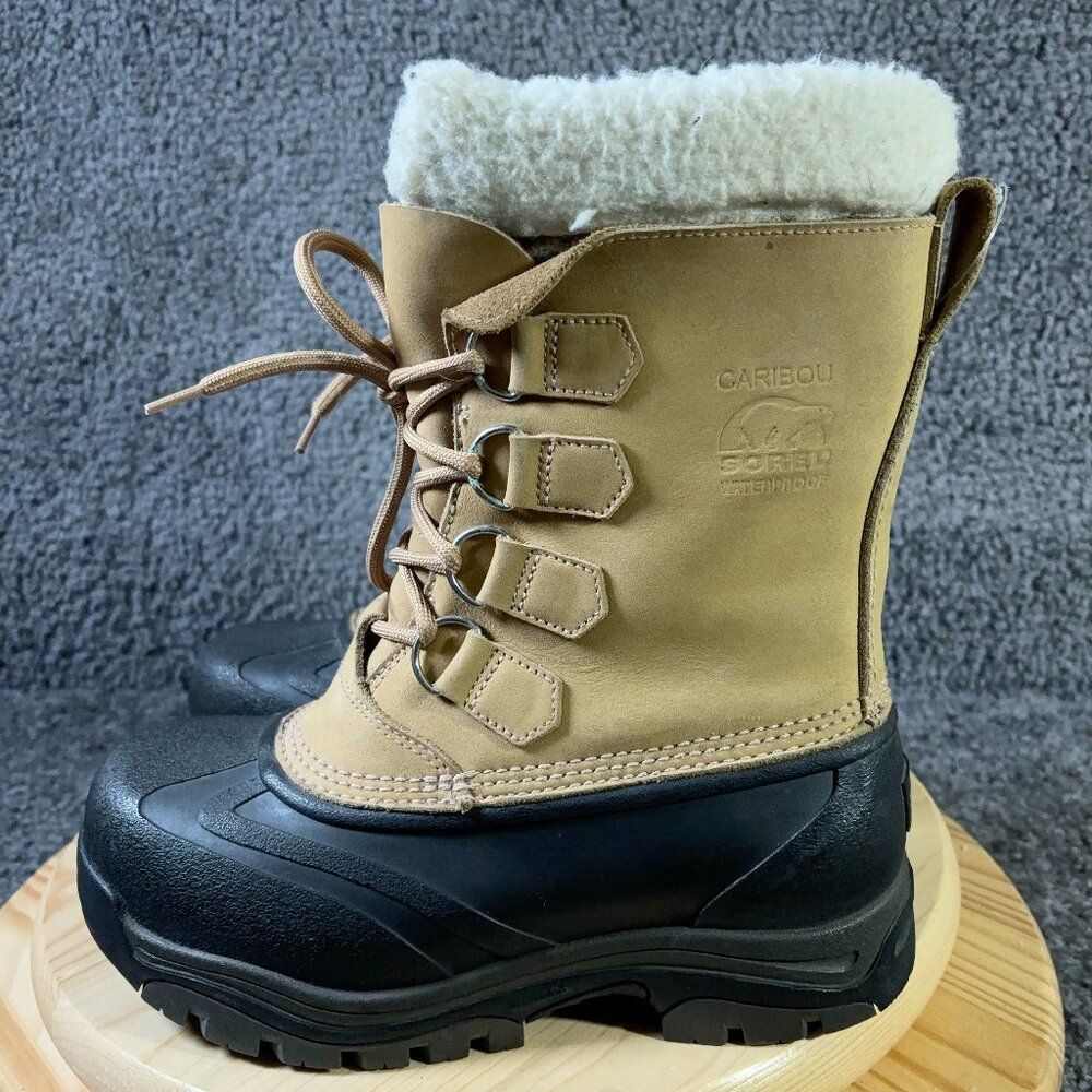 Sorel Caribou Boots Womens Size 7 Waterproof Nubuck Leather Fleece Wool Lined